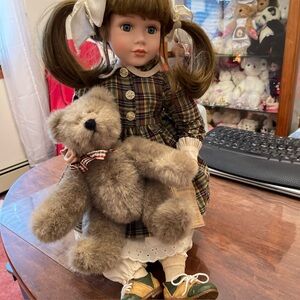 Plaid Dress Doll with Teddy Bear